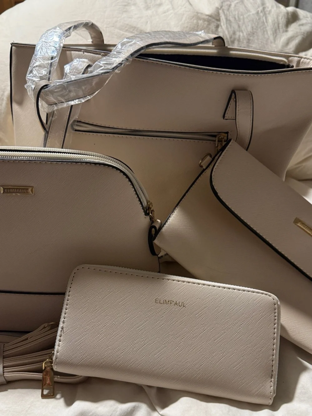 Cream Tote Bag Set - Cream Handbag with Wallet and Pouch